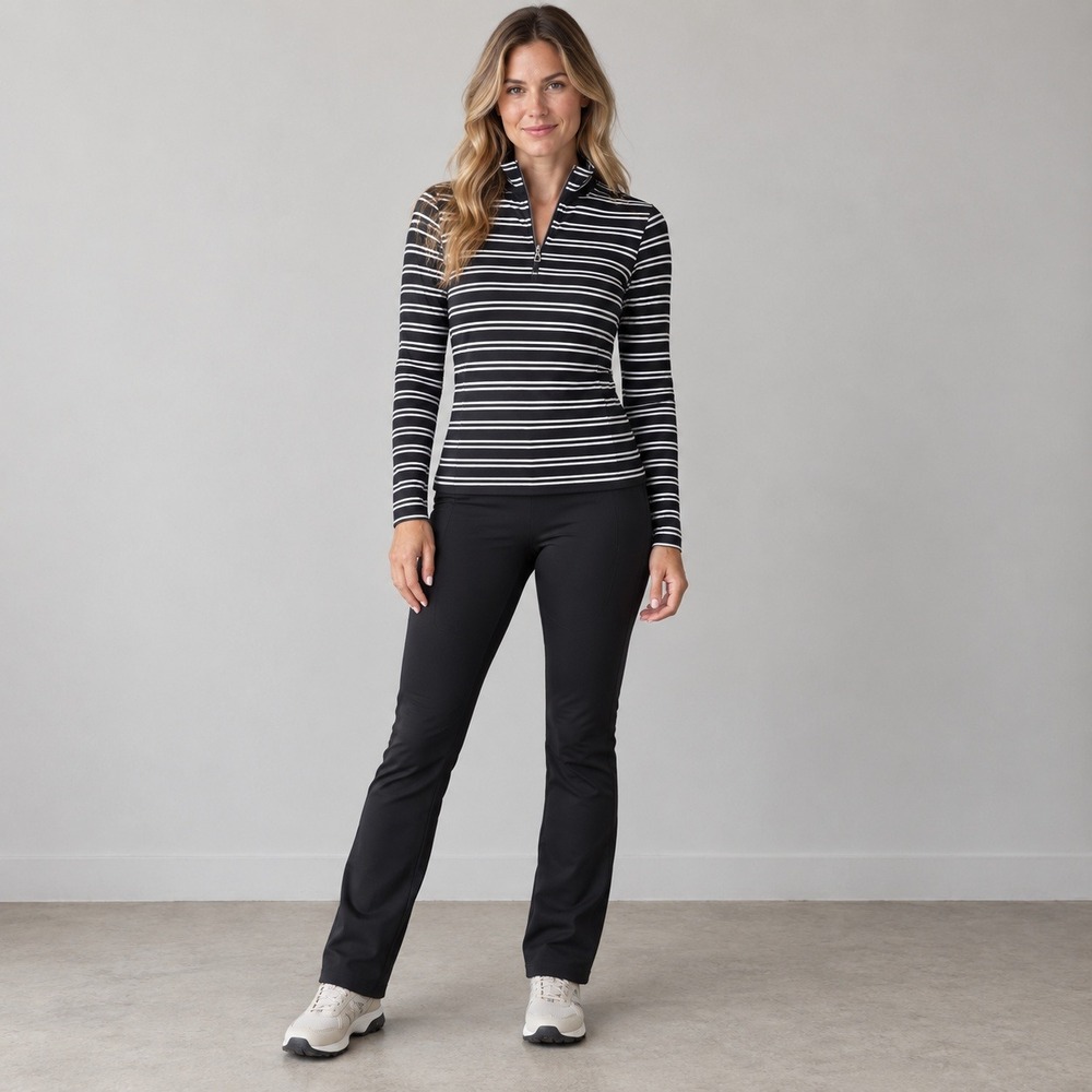 Bogner 1/4 Zip Base Layer Top Women's M Black White Striped Stretch Ski